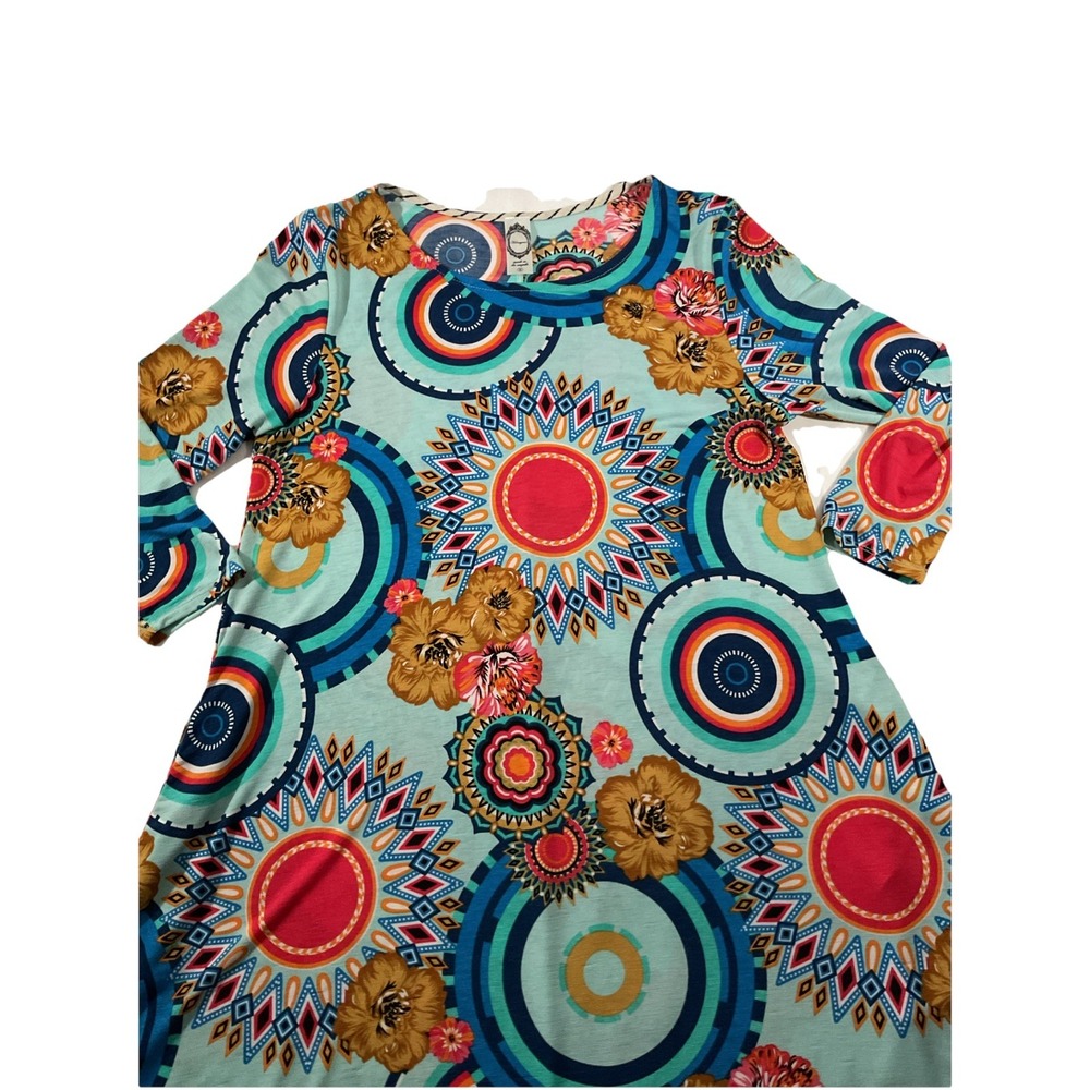 Honeyme Women's Blue Paisley Polyester RoundNeck Mini Dress Sz Small USA I47